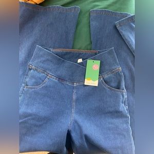 Halara magic crossover high waisted stretchy knit casual flare jeans